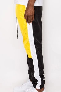Pantalon de survêtement décontracté pour homme, jaune, noir et blanc, à blocs de couleur, taille élastique avec cordon de serrage, léger, streetwear d'été - Product Image 4