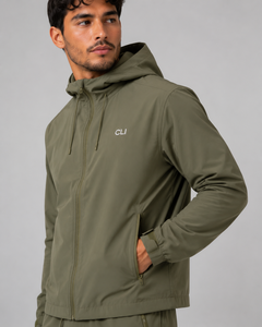 Ensemble de survêtement unisexe coupe-vent à capuche avec logo personnalisé, veste softshell zippée de couleur unie pour l'extérieur, imperméable, pour l'entraînement - Product Image 2