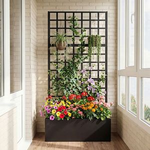 Jardinière surélevée en métal avec treillis et trous de drainage pour plantes grimpantes - Product Image 2
