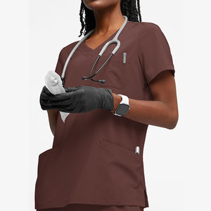 Hauts de travail tricotés pour infirmières, en tissu épais, pour l'été, 72% Polyester/21% Rayonne/7% Spandex, multi-poches, couleur et logo personnalisables, vente en gros - Product Image 5