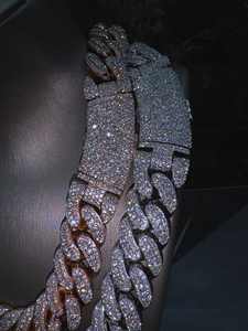 Cadena cubana de eslabones helados en plata y oro rosa con moissanita VVS certificada IGI, engaste de garras, tendencia, superventas, lujo hip hop brillante - Product Image 3