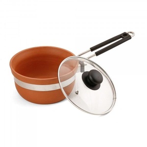 Poêle à frire artisanale en terre cuite naturelle non émaillée avec couvercle, ustensile de cuisson traditionnel en terre cuite pour une cuisine saine - Product Image 1