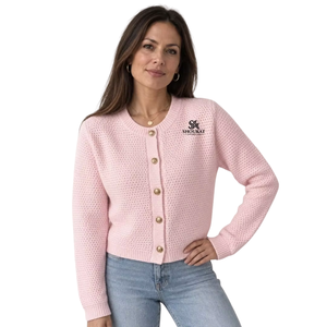 Cardigan en tricot rose pour femme, boutonné sur le devant, tricot texturé, manches longues, haut décontracté et tendance, fabrication OEM sur mesure, vente en gros - Product Image 1