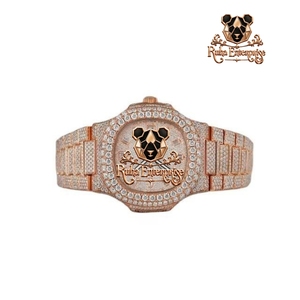 <b>Mens</b> Designer Moissanite Diamond Stainless Steel <b>Wristwatch</b> Brilliant Stone Dial Integrated Bracelet Detailed Bezel Quartz - Product Image 1
