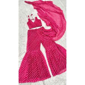 Elegante Sharara Saree para fiestas Hermosa ropa india y paquistaní con estampado de Leheriya - Product Image 1