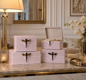 Luxury Pink Mirror <b>Glass</b> Decorative Storage Box Set Dragonfly <b>Knob</b> Premium Jewelry Vanity Organizer Boxes Home Decor Lacquered - Product Image 1