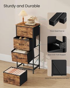 Modern 4 Drawer Dresser Rustic Brown & Ink Black Storage Cabinet Design <b>Bedroom</b> Furniture Freestanding <b>Unit</b> - Product Image 3
