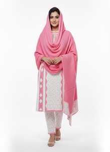 Premium Pink <b>Wool</b> Shawl <b>Wrap</b> Polka Dot Breathable Ethnic Scarf Textured Bollywood Style Winter Accessory for Festival Wear - Product Image 4