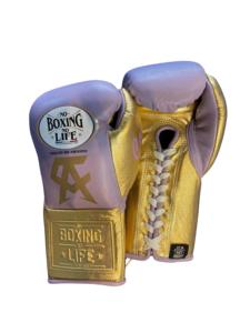 Guantes de Boxeo Profesionales No Boxing No Life - Guantes de Boxeo Profesionales de Cuero Premium en Azul Metálico y Dorado para Sparring y Trabajo con Saco de Boxeo - Product Image 4