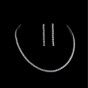 Women's <b>Gold</b> <b>Tennis</b> <b>Necklace</b> Matching Linear Drop Earrings Set Labgrown Diamond Bridal Choker for Anniversary (10/14/18kt) - Product Image 1