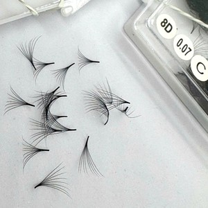 Handmade <b>Heat</b> Bonded Premade <b>Fans</b> Lash Extensions 3D-8D 0.07 0.10 C/D/M Curl Faux Mink Silk Natural Long Black Matte Custom Logo - Product Image 3