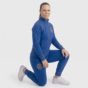 Ensemble de survêtement 2 pièces en polaire bleu pour femme, manches longues, col montant, logo brodé, vêtements de sport décontractés, coupe régulière - Product Image 3