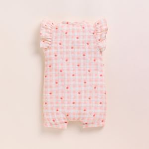 Top Quality Organic MuslinFrill Half Romper-Estampado de fresa - Product Image 2