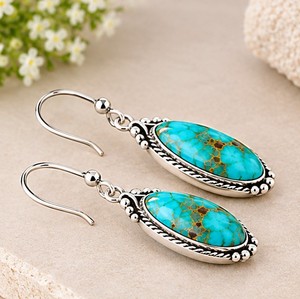 Muhave Turquoise <b>Silver</b> <b>Dangle</b> <b>Earrings</b>, 925 <b>Sterling</b> <b>Silver</b> Turquoise <b>Earrings</b>, Teardrop Blue Gemstone <b>Earrings</b>, Boho Southwest - Product Image 3