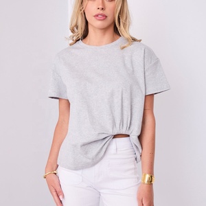 Camiseta Corta de Algodón 100% para Mujer, Cuello Redondo, Manga Corta, Color Gris, Ajuste Holgado, Tejido Transpirable, Estilo Jersey - Product Image 3