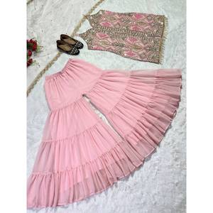 Ensemble de vêtements de fête pour femmes de créateur Sharara Plazzo Dupatta - Product Image 3