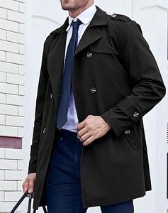 Hot Selling <b>Black</b> Color <b>Men</b> Trench Coat With Belt Double Breasted Windproof Winter Elongated Loose Gentleman Outdoor Trench Coat - Product Image 3