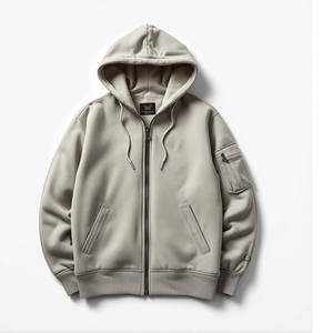 Men’s Full Face Zipper Cargo Hoodie Cotton Fleece Utility Cargo Hooded <b>Jacket</b> Multi Pocket Streetwear Zip Up Hoodie with Sleeve - Product Image 3