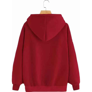 เสื้อฮู้ดสีแดงแบบยูนิเซ็กซ์ ทรงโอเวอร์ไซส์ สีพื้น ดีไซน์กระเป๋าเสื้อ สวมใส่สบายๆ สำหรับฤดูใบไม้ร่วง แขนเสื้อปกติ ผ้าถักเฟรนช์เทอร์รี่ - Product Image 2