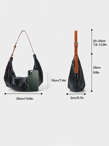 Bolso de Hombro Cruzado de Cuero Genuino Impermeable para Mujer, Estilo Casual, Diseño de Media Luna, con Correa Única y Cierre de Cremallera, Poliéster - Product Image 5