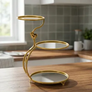 <b>3</b> <b>Tier</b> Stainless Steel <b>Cake</b> <b>Stand</b> with Circular Base Round Shiny Matte Finish Non-Toxic & Handmade - Product Image 1