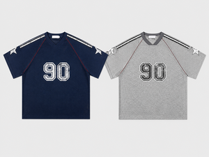 เสื้อยืดผู้ชายขายส่ง ปักลายเรียบง่าย ผ้าฝ้าย 100% ผ้าถักเนื้อละเอียด แขนสั้น ทรงหลวม สตรีทแวร์แบบสั่งทำได้ - Product Image 6