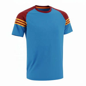 カスタムメンズ ゲール式フットボールジャージ 通気性速乾性 100% ポリエステル ストレッチ クルーネック 半袖 ジムTシャツ コントラストスリーブ - Product Image 2