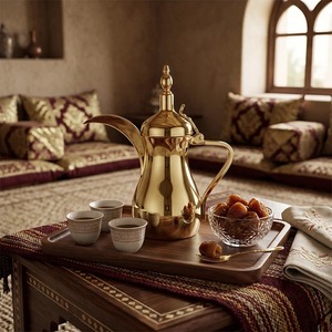 หม้อโลหะตกแต่งสำหรับเสิร์ฟกาแฟแบบดั้งเดิมของชาวอาหรับ - Product Image 6