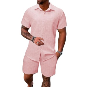 2026 Men's Casual Style Short Sleeve Shirt Shorts Two Piece <b>Set</b> for Autumn - Product Image 1