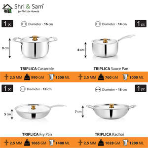 4 PCS Triply Stainless Steel <b>Cookware</b> <b>Set</b> STARTER Triplica Collection - Product Image 3