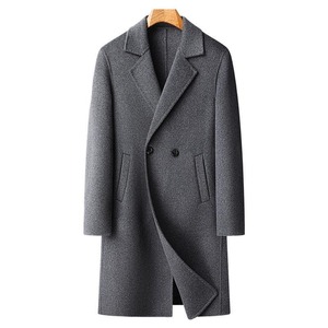 <b>Men's</b> Waterproof Woolen <b>Double</b> <b>Breasted</b> Trench Mandarin Collar Long Thick Regular Fit Woven Fabric Mink Fur Outerwear - Product Image 3