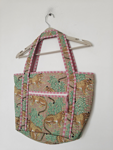 Sac de courses en coton à motifs floraux avec doubles poignées et fermeture éclair, taille moyenne, pour usage quotidien, courses et plage - Product Image 3