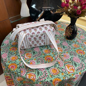 Floral Quilted Cotton <b>Duffel</b> <b>Bag</b> Women Bohemian Block Print Handmade Vintage Style Casual Travel <b>Bag</b> - Product Image 2