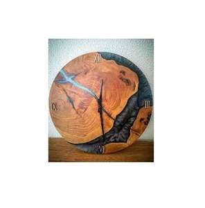 Horloge murale ronde en résine époxy et bois de qualité supérieure, finition brillante, style rustique, idéale pour offrir en cadeau, décoration intérieure, pour restaurant, hôtel - Product Image 6