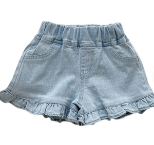 Shorts Bermuda Blancs à Volants pour Filles, Taille Haute Décontractée avec Élastique et Poches, Couleur Unie, en Coton Tissé - Product Image 4