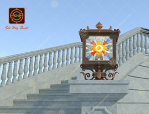 Wrought Iron for LED Wall Lamp with E26 Bulb Base <b>Remote</b> <b>Control</b> Multicolored Glass Shade for Courtyard-KHP Brand Vietnam - Product Image 3