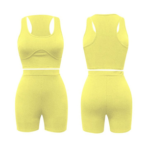 Private Label Womens Yoga Workout Set Two Piece High Waist Shorts And Activewear Top For Women - Product Image 4