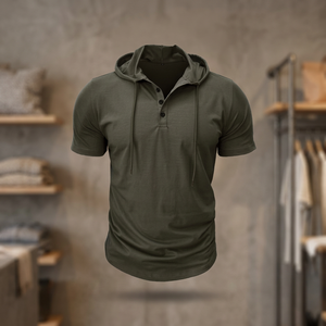 Camiseta de Manga Corta con Capucha para Hombre, Poliéster/Algodón, Transpirable, Ecológica, Corte Regular, Diseño Casual - Product Image 4