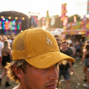 Casquette de baseball pour homme jaune moutarde, style trucker, avec logo One Apex brodé, en coton, dos en maille, réglable, style streetwear décontracté - Product Image 4