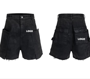 Pantalones Cortos Cargo de Mezclilla Negros Personalizados para Hombre, Estilo Urbano, Desgastados, con Múltiples Bolsillos, Casuales, de Verano, a la Moda - Product Image 1