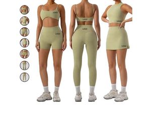 Custom Logo Solid Front Women's <b>Yoga</b> <b>Set</b> 2-Piece V-neck Spandex/Nylon Anti-Wrinkle Elastic Waist High Quality Full Length Gym - Product Image 1