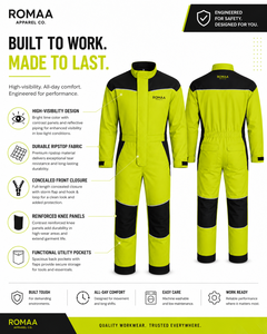Lime Yellow Black Ripstop Hi Visibility <b>Waterproof</b> Anti-Bacterial Work Coverall Heavy Duty Industrial Reinforced Knee Panels - Product Image 2