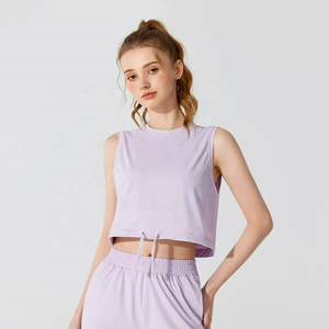 Women Lace Woven Short Sleeveless T Shirts Formal Summer Tank <b>Top</b> Adjustable Hem Fashion Workout Outfit - Product Image 1