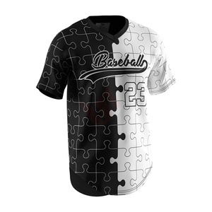 Camiseta de Béisbol para Hombre, Negra y Blanca con Estampado de Rompecabezas, Cuello en V, Manga Corta, Número 23 Sublimado, Logotipo Frontal, Transpirable, Corte Regular, para Adultos - Product Image 3