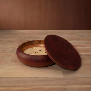 Deluxe Quality Mango Wood Tortilla Warmer and Roti Box with Floral Engraved <b>Lid</b> Chapati Storage Container for Modern Kitchen - Product Image 6