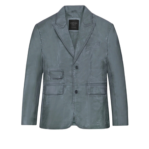 Blazer de Cuero Gris para Hombre, Cuello Camisero, Cierre de un Botón, Chaqueta Casual Elegante - Product Image 1