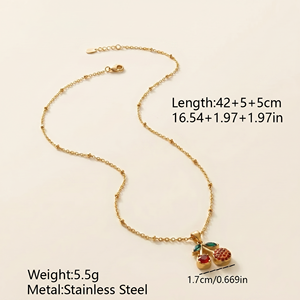 Collier tendance en acier inoxydable avec pendentif cerise rouge en zircon, plaqué or 18 carats, étanche, anti-ternissement, motif fruit d'été mignon pour femme - Product Image 3
