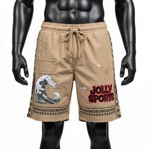 กางเกงว่ายน้ำชายคุณภาพสูง 150 GSM ผ้าไมโครไฟเบอร์โพลีเอสเตอร์ สีกากี ลายข้าง  รับสกรีนโลโก้ - Product Image 1