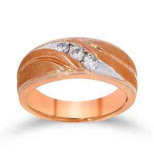Luxury 18K Rose Gold Three Stone Diamond Wedding Band <b>Ring</b> <b>for</b> <b>Men</b> Modern Brushed Finish Anniversary <b>Ring</b> - Product Image 1