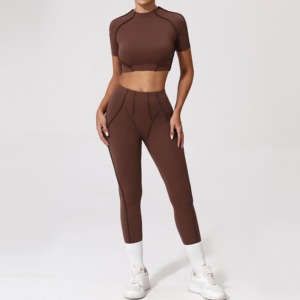 Conjunto Deportivo Casual para Mujer, de Yoga, Color Sólido, Secado Rápido, Transpirable, para Gimnasio y Running, Top de Manga Larga y Pantalones Cortos - Product Image 5